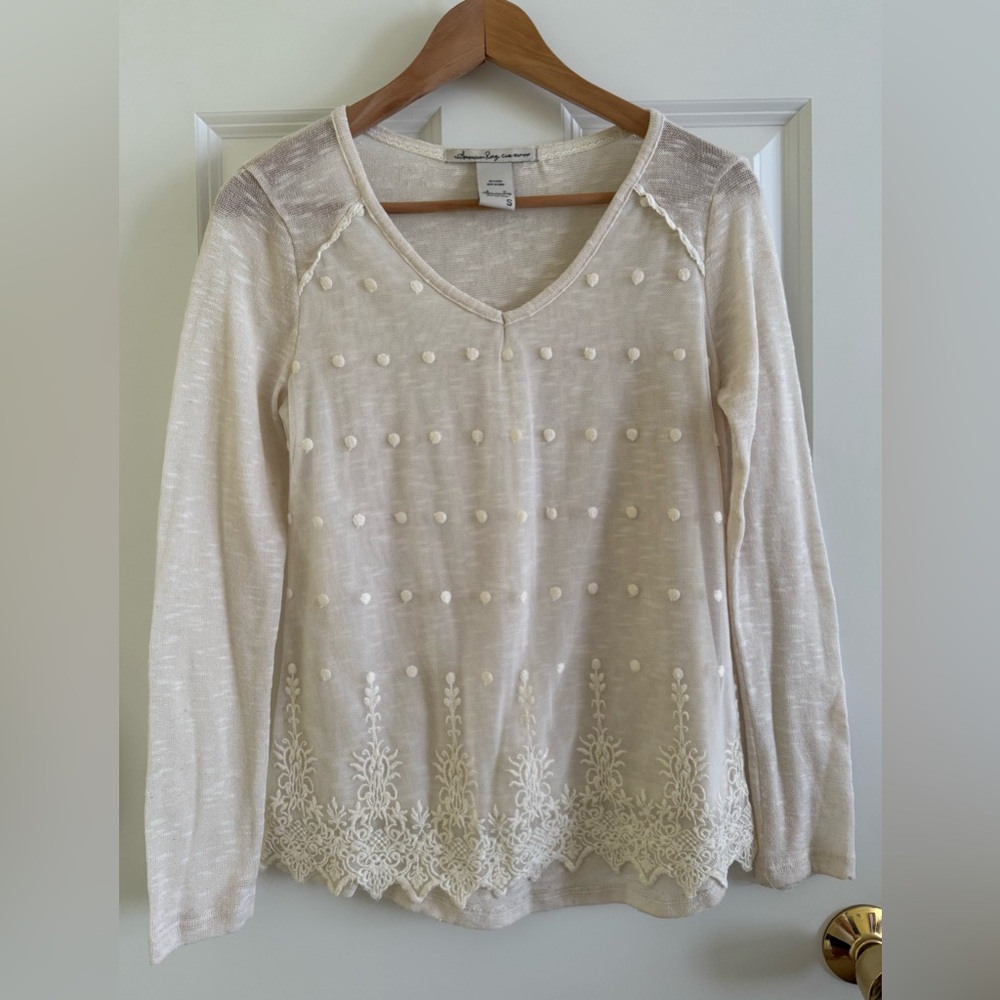 American Rag Cream Embroidered Blouse